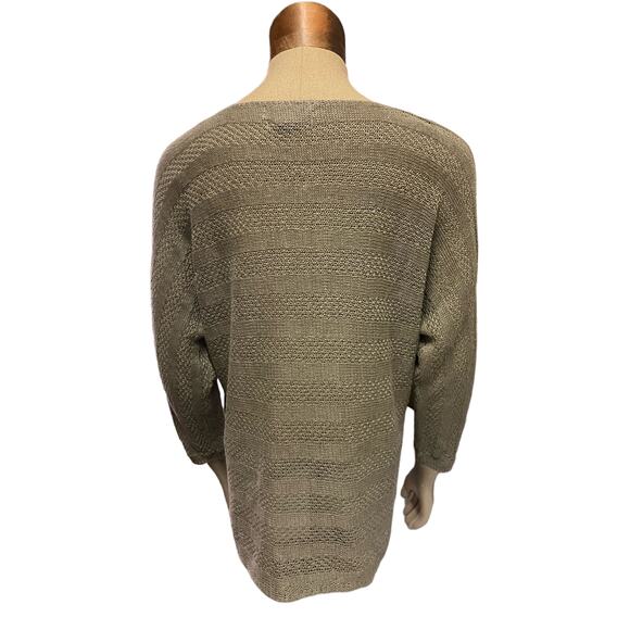 TAHARI 100% Linen Top Boho Taupe Gray Brown Medium BOHO 3/4 Sleeve - Picture 2 of 10